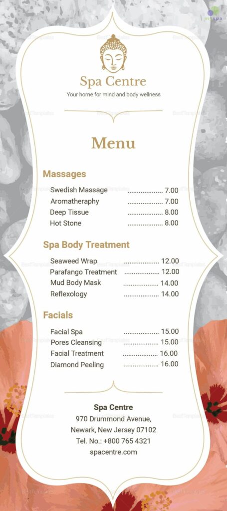 Mẫu menu spa đẹp với màu sắc sáng - myspa