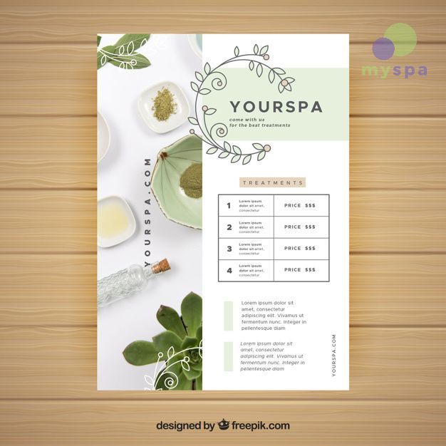 Mẫu menu spa đẹp với màu sắc sáng - myspa