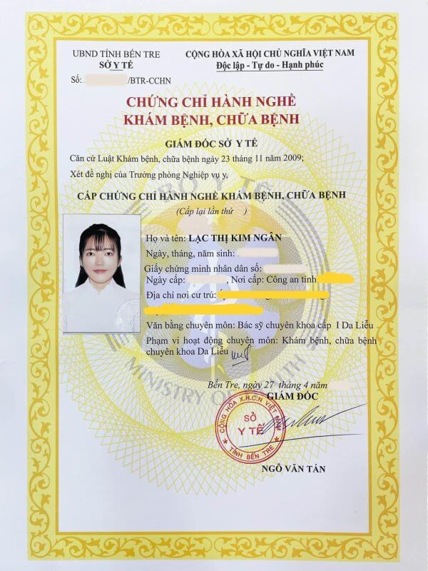 Chứng chỉ hành nghề của bác sĩ Ngân