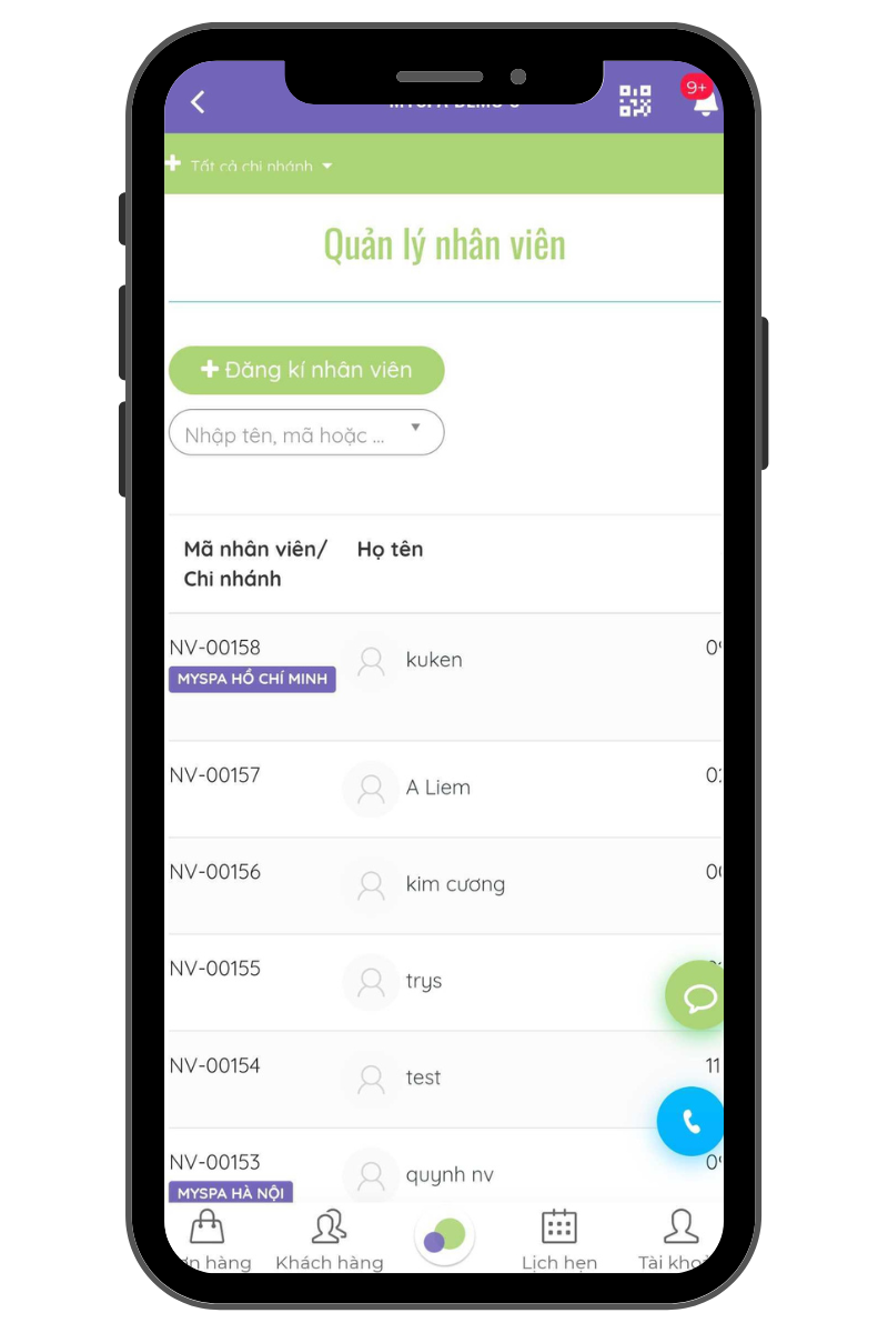 Tính năng Quản lý nhân viên 