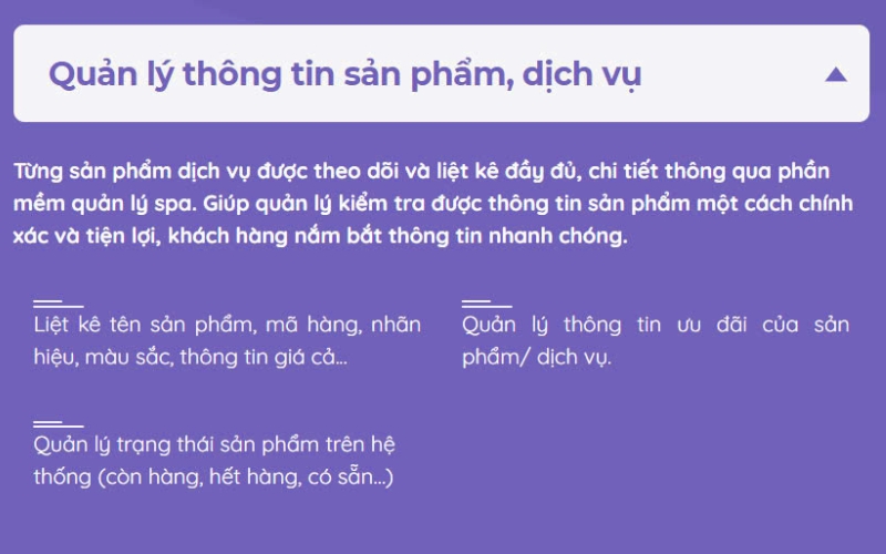 Quản lý chi tiết thông tin sản phẩm, dịch vụ và nhiều tính năng hấp dẫn khác